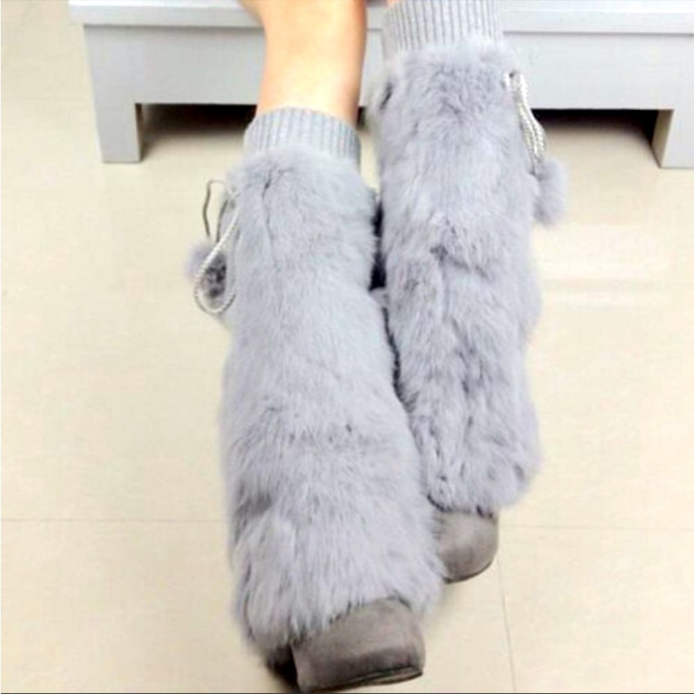 Gray Rabbit fur boot covers